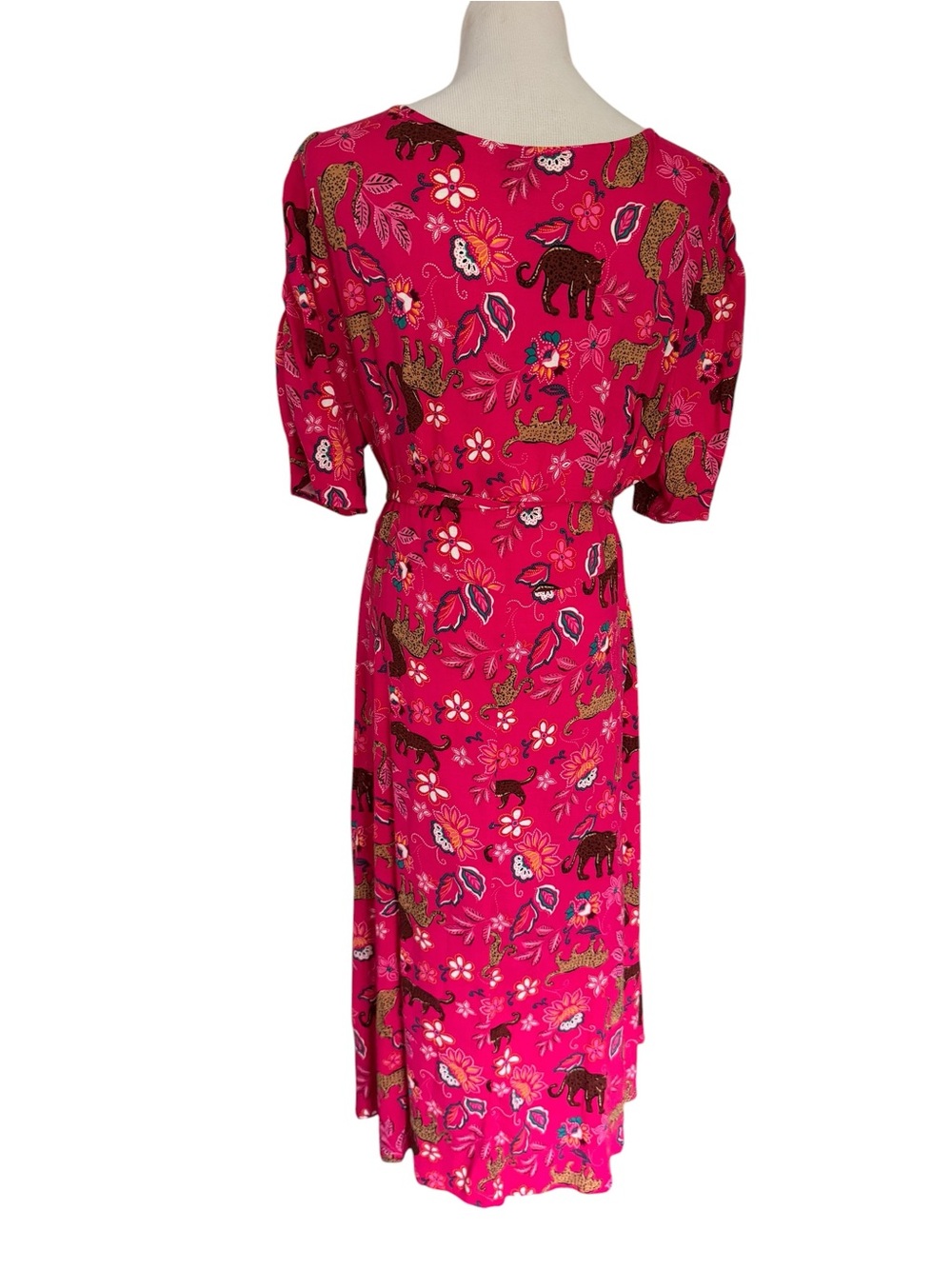Torrid Pink Jungle Leopard Floral Button Front Midi Dress Tie Waist Plus Size - Picture 6 of 9